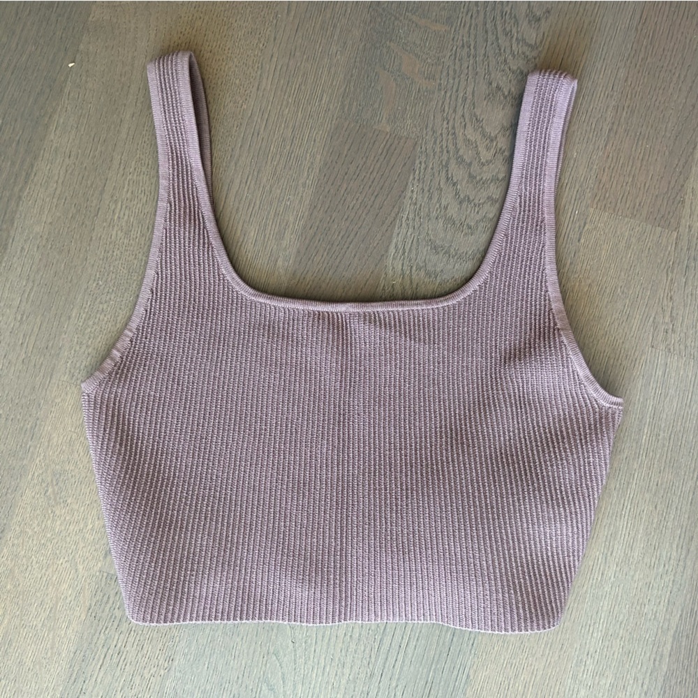Babaton Ribbed Square-Neck Crop Top in Mauve - Picture 5 of 10